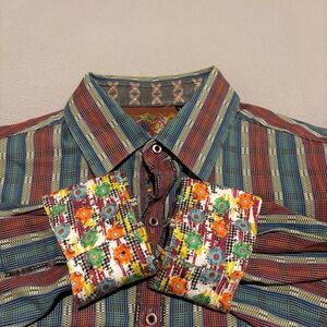 Robert Graham Buttons Up Shirt Mens XL Geometric Flip Cuff Long Sleeve Business